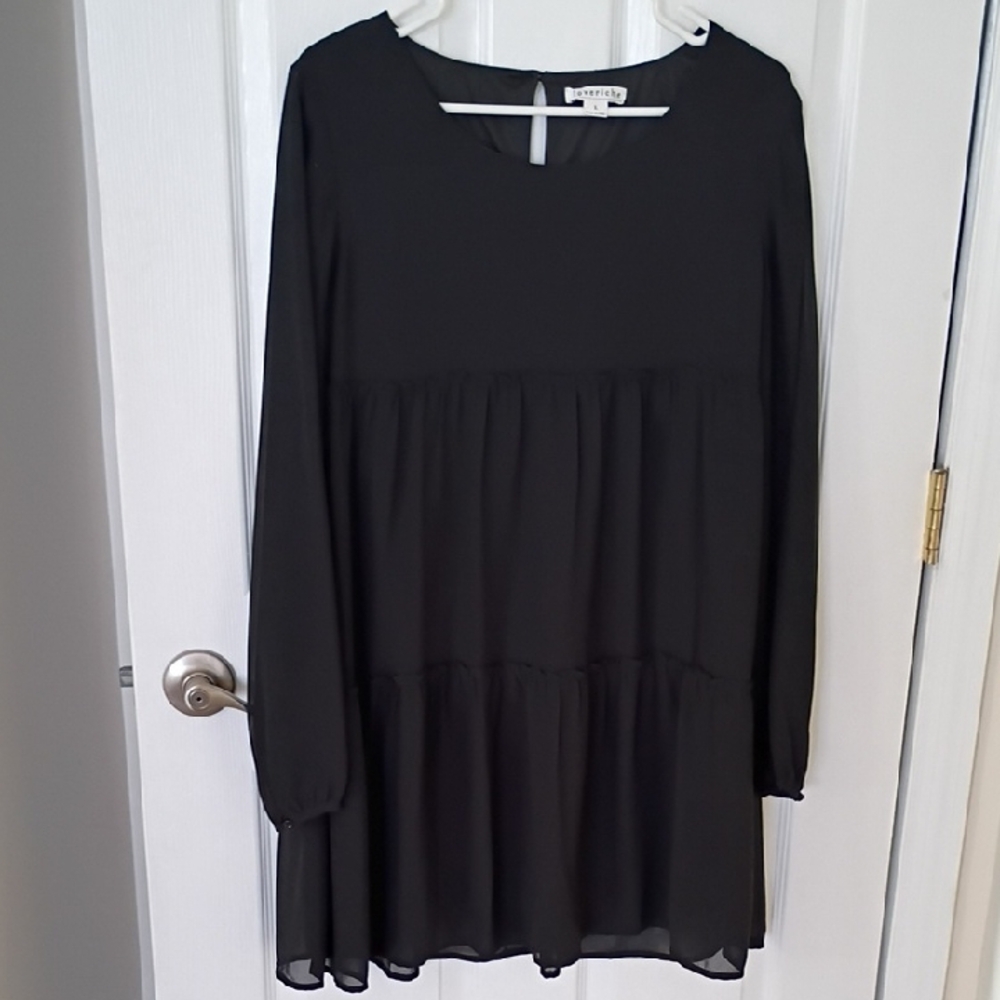 Love Riche Black Long Sleeve Tiered Babydoll Dress, L